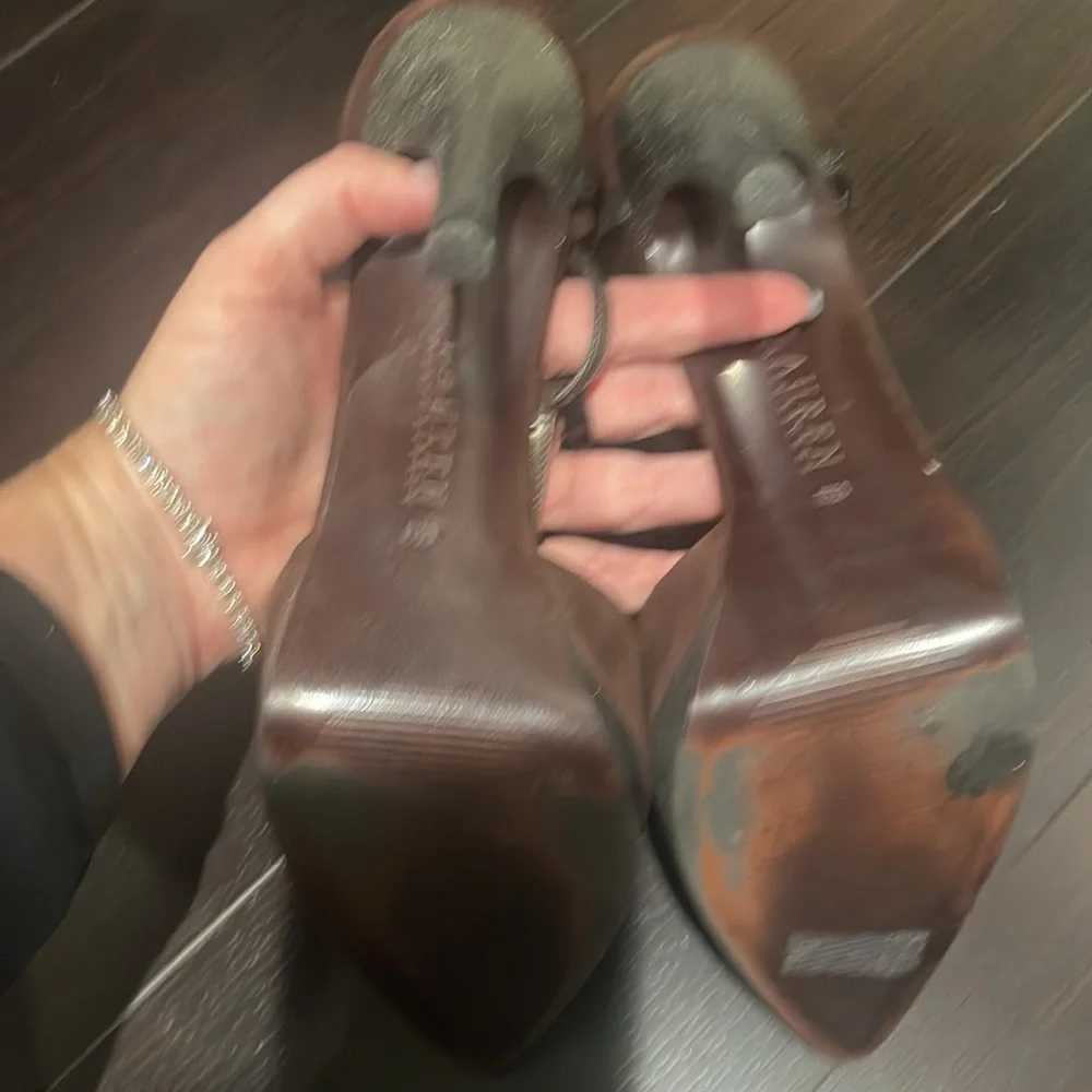 Gently Loved Ralph Lauren Chocolate Brown Suede  T Strap Heels - Picture 6 of 8